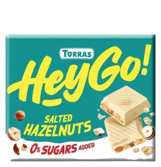 TORRAS HeyGo! Czekolada biała z orzechami laskowymi i solą morską bez dodatku cukru bezglutenowa 60g