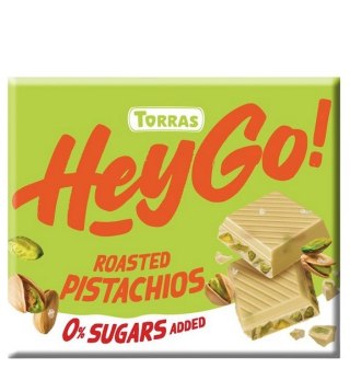 TORRAS HeyGo! Czekolada biała z prażonymi pistacjami bez dodatku cukru bezglutenowa 60g