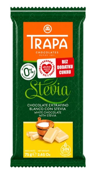 TRAPA Stevia Czekolada biała bez dodatku cukru bezglutenowa 75g
