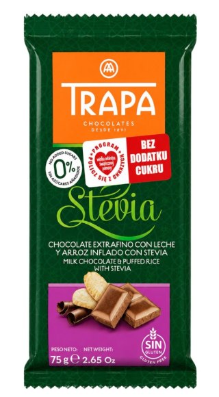 TRAPA Stevia Czekolada mleczna crunchy bez dodatku cukru bezglutenowa 75g