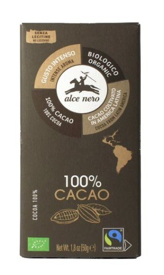 ALCE NERO Tabliczka gorzka 100% kakao BIO 50g