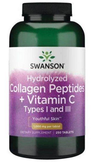 SWANSON Hydrolizowany kolagen typu I i III + witamina C 250 tabl.