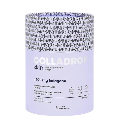 AURA HERBALS Colladrop SKIN saszetki - kolagen wołowy smak truskawkowy 5000mg, 30 sasz.