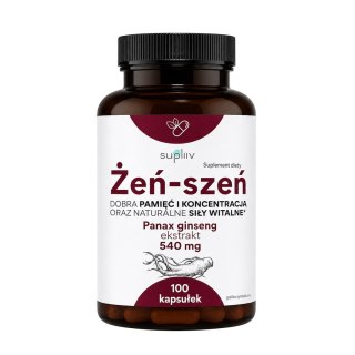 Żeń-szeń Panax ginseng ekstrakt 540mg, 100 kaps. SUPLIIV